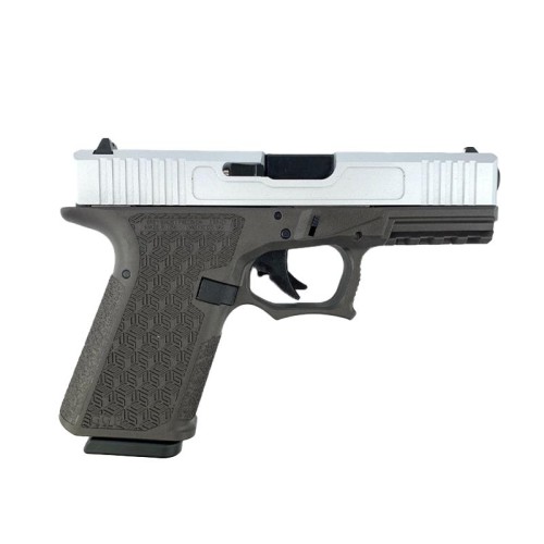 Custom 9mm Pistol G19 Style GGP Frame w/ USP Custom Cerakote Satin Nickel Slide - 15 Rd. Custom 9mm Pistol G19 Style GGP Frame w/ USP Custom Cerakote Satin Nickel Slide - 15 Rd.